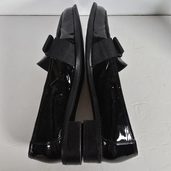 Stuart Weitzman Black Payent Leather With Grosgrain Ribbon Detail Loafers Size 8 - Picture 6 of 8